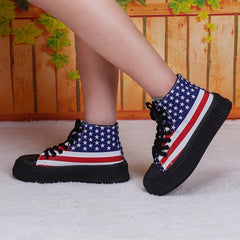 Women's Star & Striped Pattern Canvas Shoes Comfortable Lace Up Outdoor Shoes