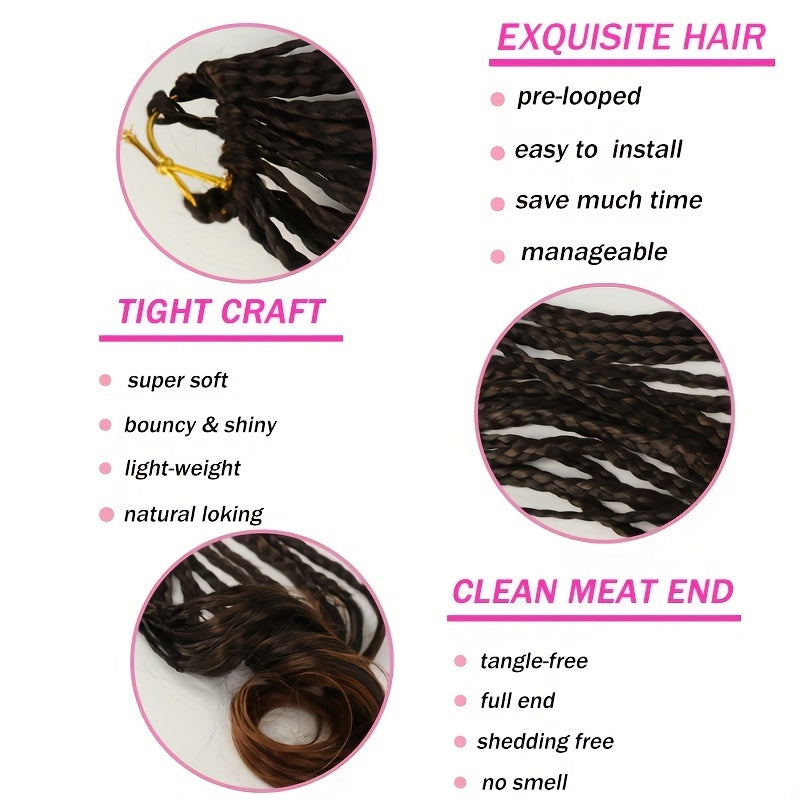 French Curly Braided Hair Crochet Hairpieces Box Braids With Curly Wavy Ends