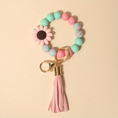 Sun Flower Silicone Bead Keychain Tassel Pendant