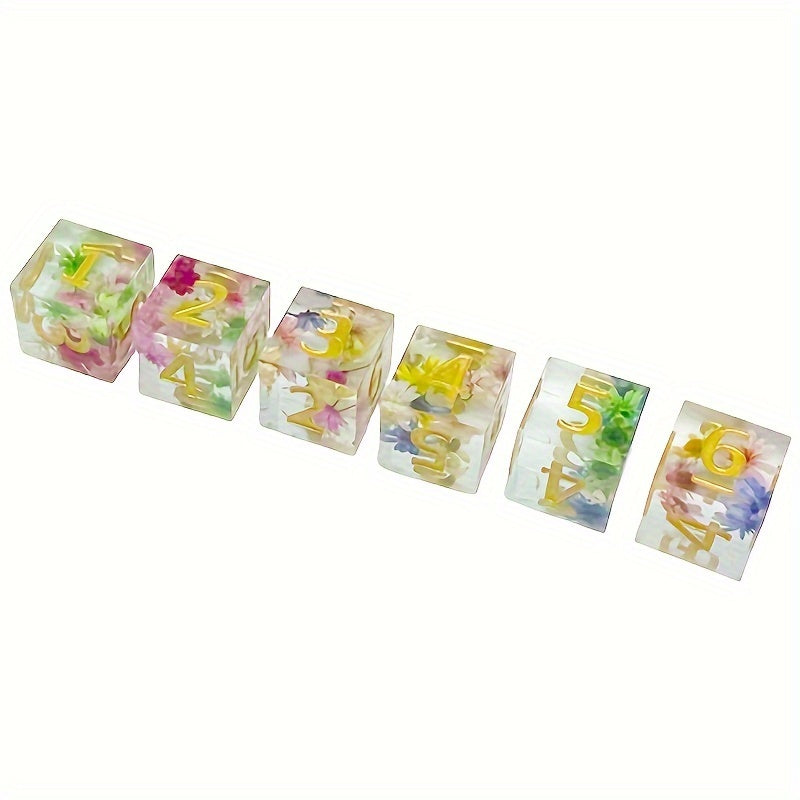 6pcs Resin Digital Dice Transparent Petal Dice For Board Game