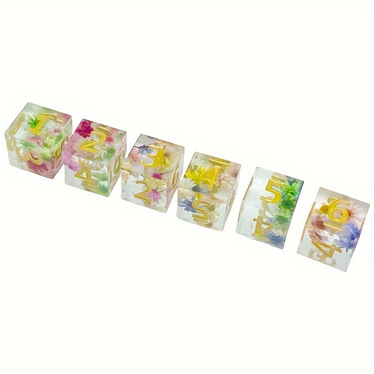 6pcs Resin Digital Dice Transparent Petal Dice For Board Game