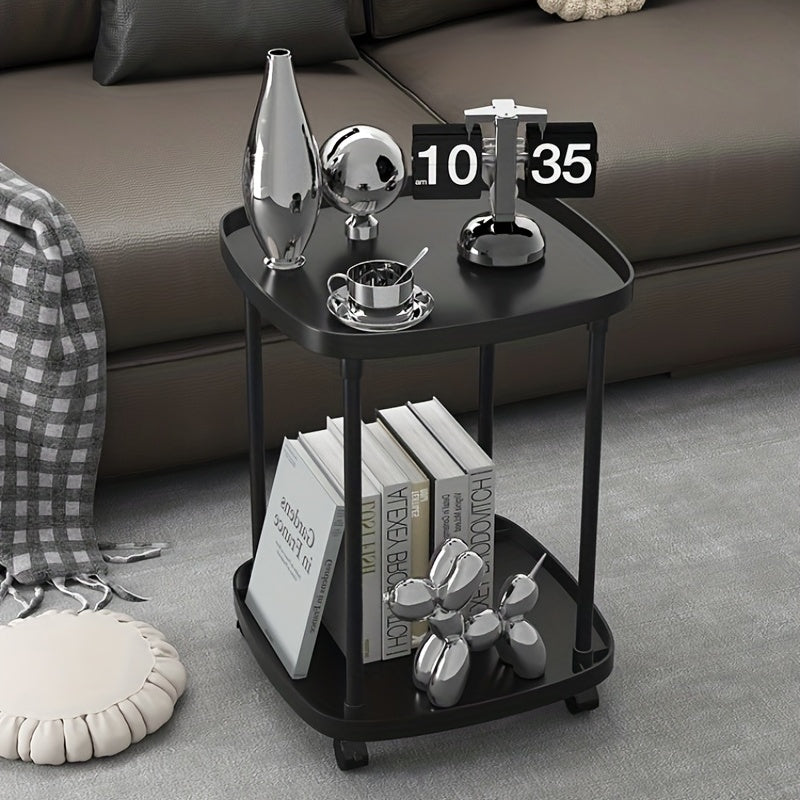 Mobile End Table With Wheels Double Layer Tray Table