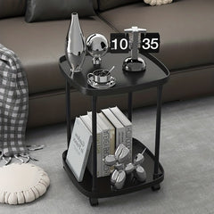 Mobile End Table With Wheels Double Layer Tray Table