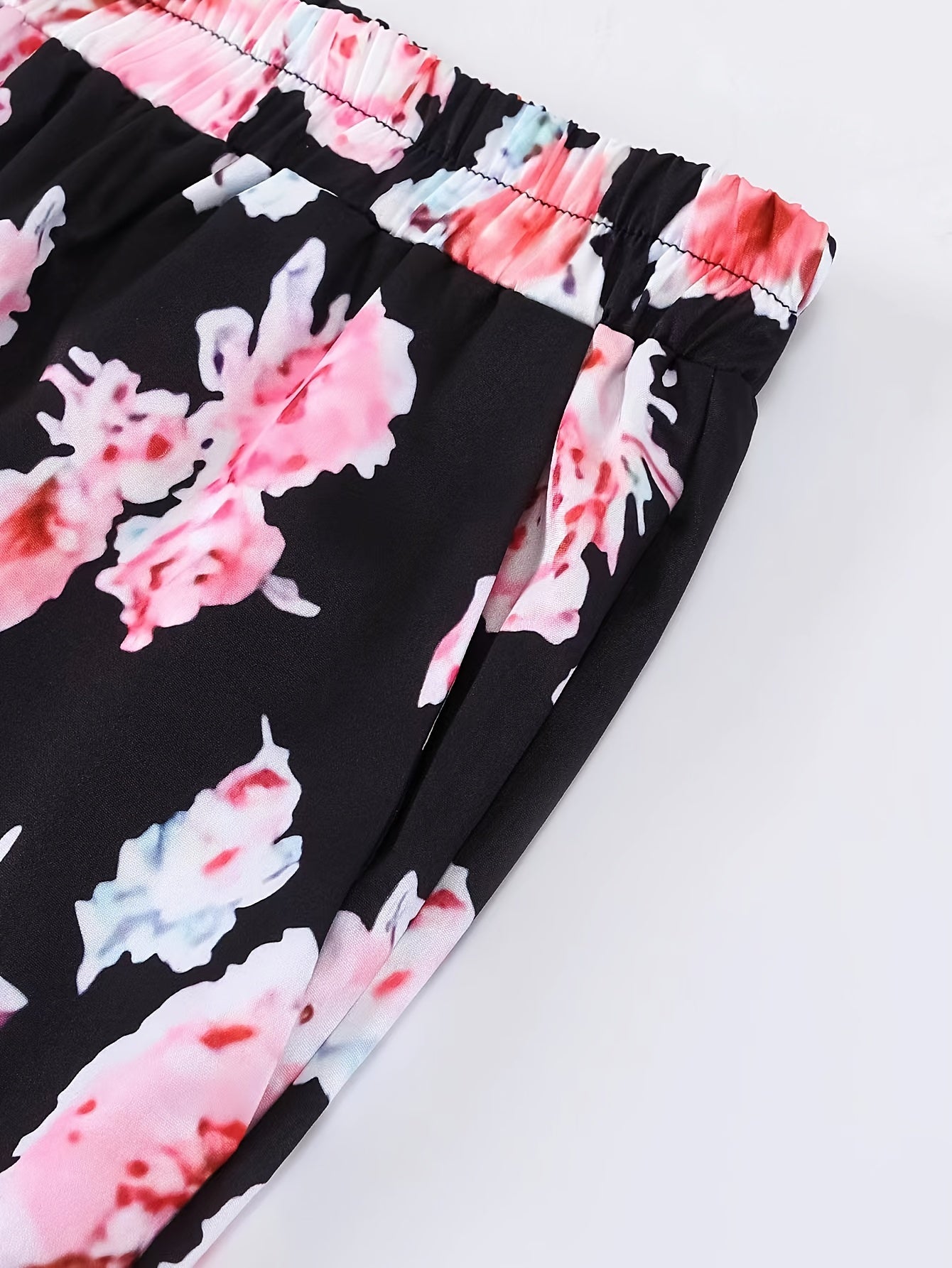 Women's Plus Floral Print Wide Leg Trousers With Pockets