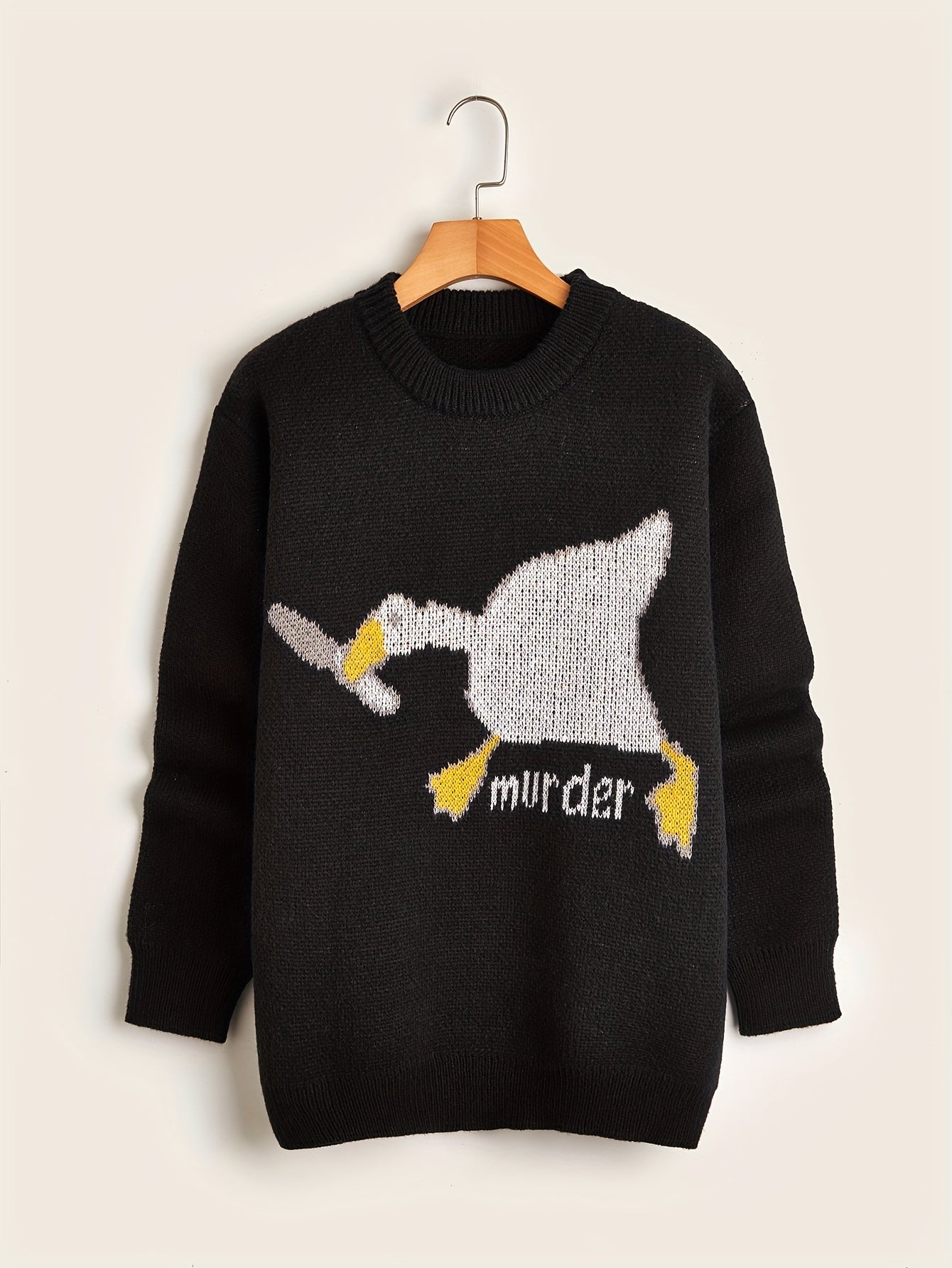 Cartoon Duck Pattern Crew Neck Sweater for Men