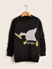 Cartoon Duck Pattern Crew Neck Sweater for Men