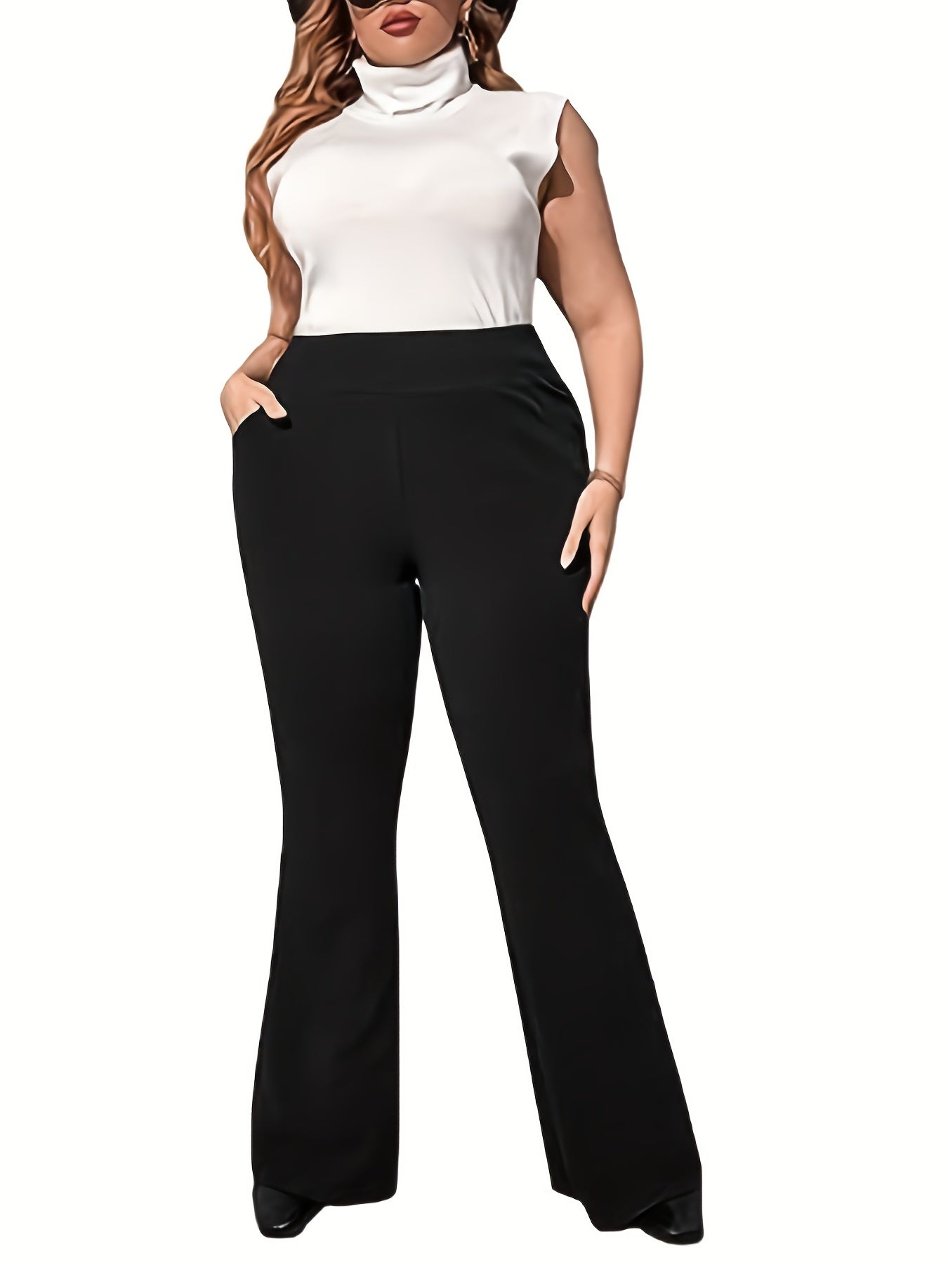  Women's Flared Leg Trousers High Rise Stretch Pants