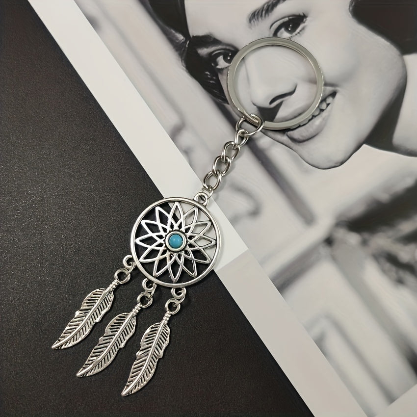 Alloy Dream Catcher Pine Feather Tassel Keychain Bag Pendant for Men