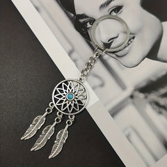 Alloy Dream Catcher Pine Feather Tassel Keychain Bag Pendant for Men