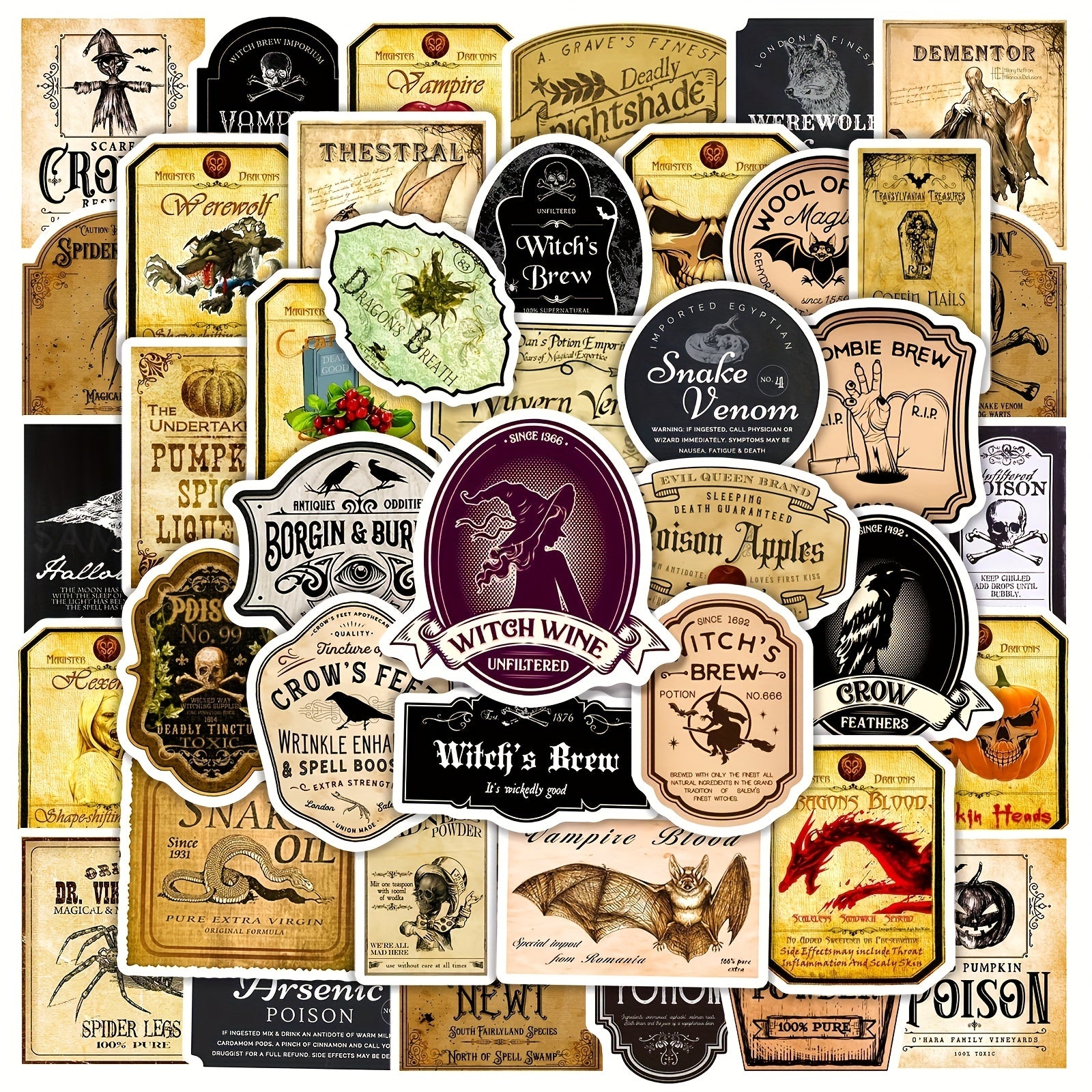 50Pcs Retro Halloween Series Stickers Waterproof DIY Stickers