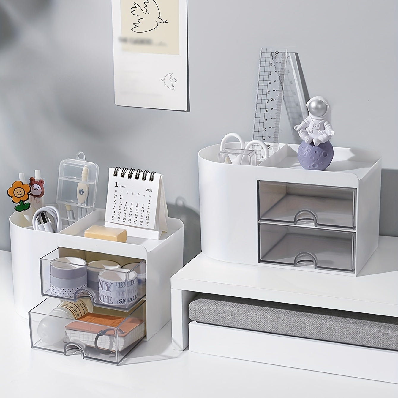Desktop Pen Holder Storage Box with Small Drawer