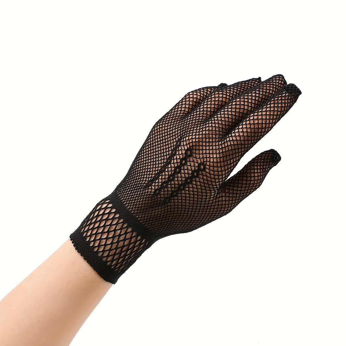 Red Nylon Fishnet Bridal Gloves with Lace Trim for Wedding