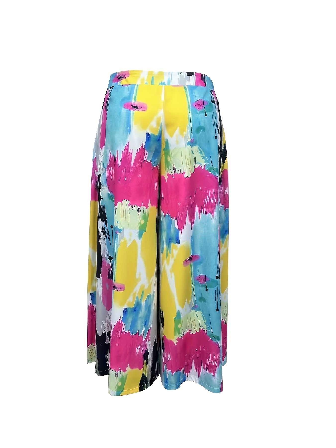  Colorblock Wide Leg Trousers With Pockets
