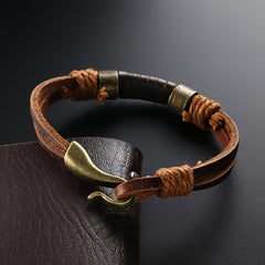 Vintage Style Brown Faux Leather Bracelet with Stone Weave