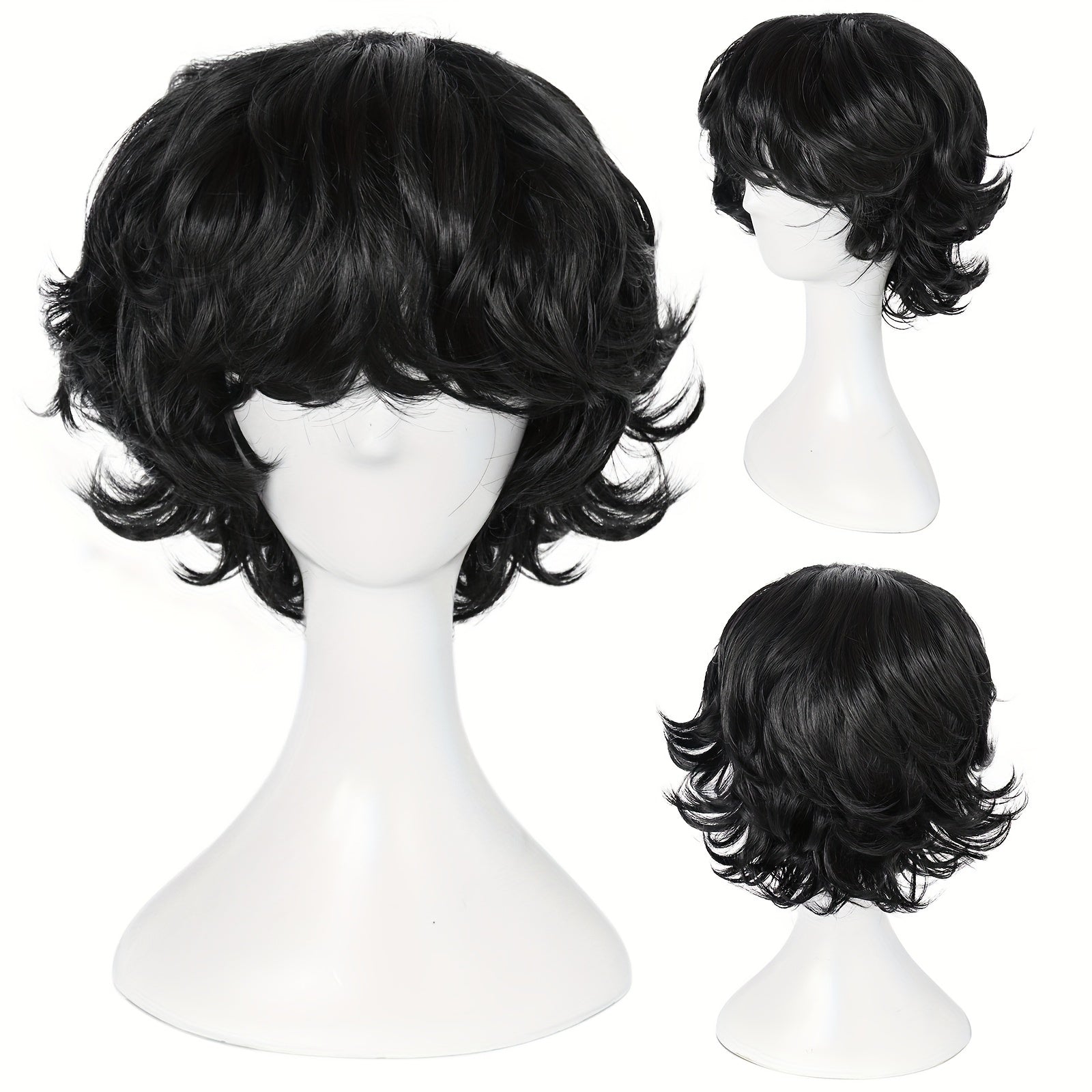 Short Wavy Men's Cosplay Wig with Bangs and Wig Cap