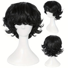 Short Wavy Men's Cosplay Wig with Bangs and Wig Cap