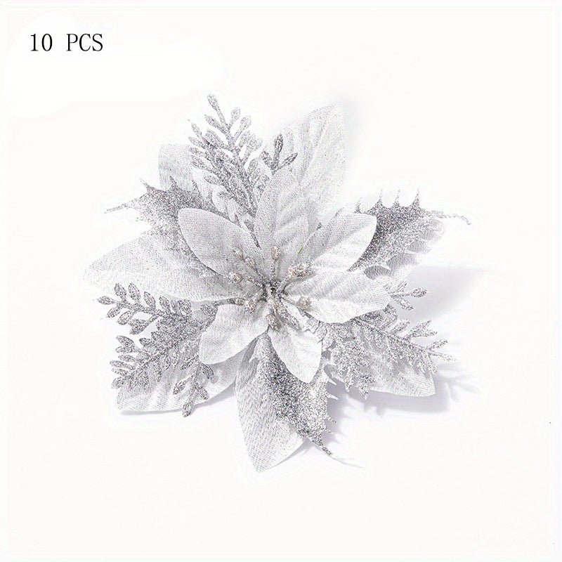 10pcs Christmas Tree Flowers Simulation Christmas Wreath Decoration