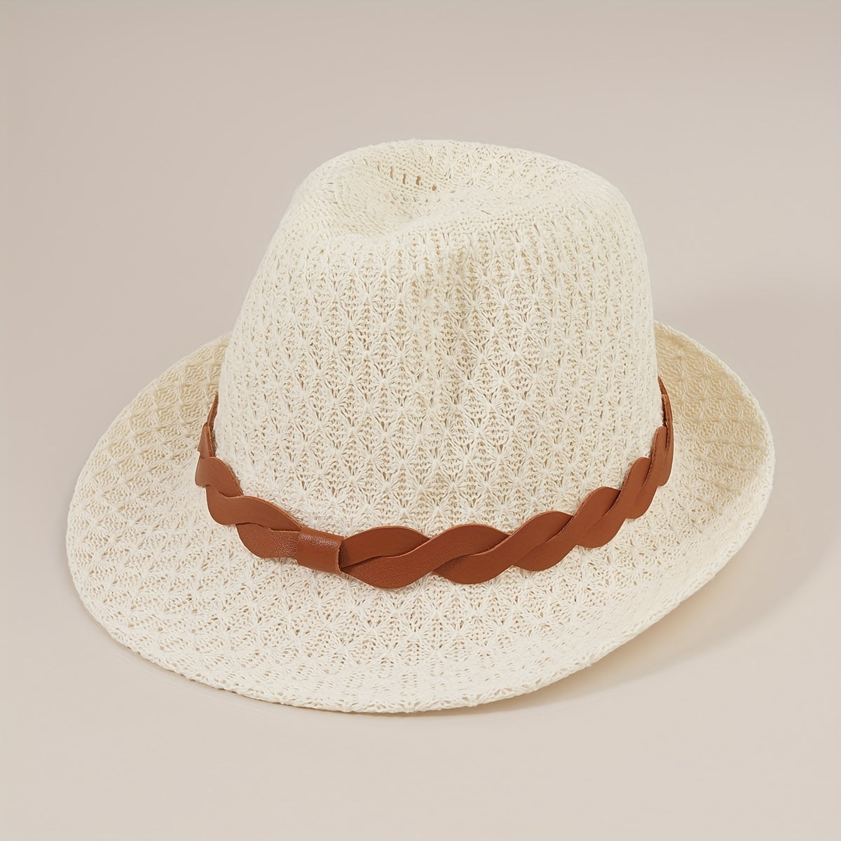 Stylish Belt Decor Sun Hat Crochet Short Brim Jazz Fedora Cap