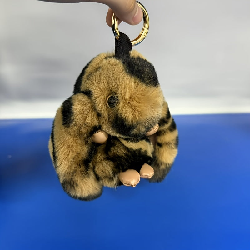 Leopard Print Rabbit Plush Pendant Keychain Bag Charm for Women Car Accessories