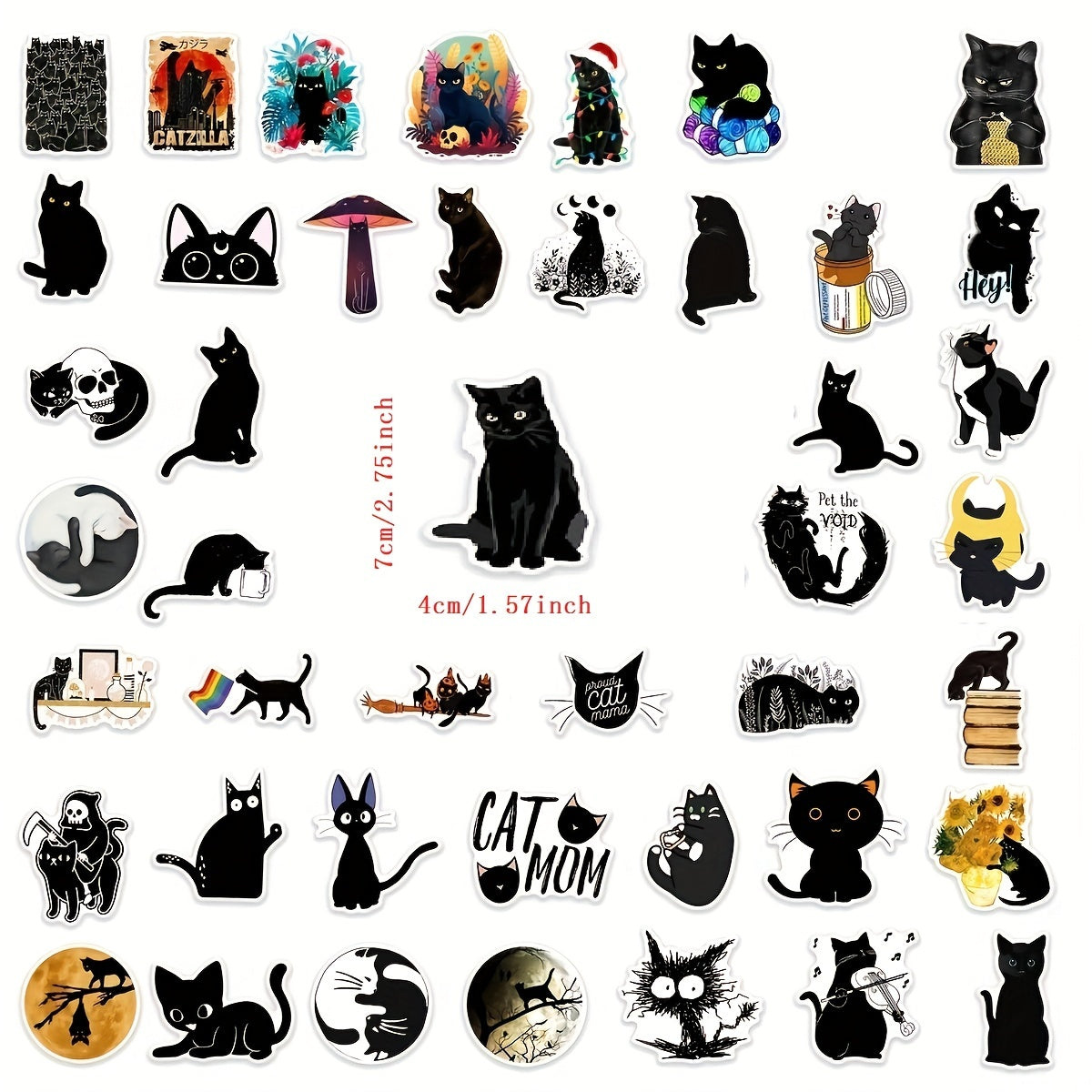 50 Cartoon Cat Doodle Stickers for Laptop Phone Stationery