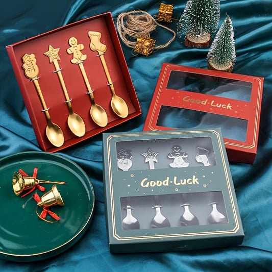 4pcs Christmas Cutlery Set Stainless Steel Coffee Spoon Mug Spoon