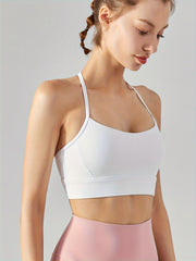 Solid Halter Neck Sports Bra High Stretch Running Yoga Bra