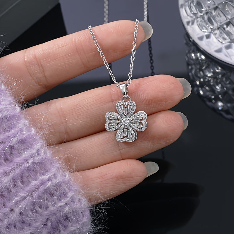 Girl's Lucky Clover Full Brick 360 Rotation Pendant Necklace