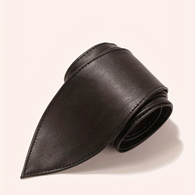 Solid Bowknot Wide Belt PU Leather Vintage Girdle Women Waistband