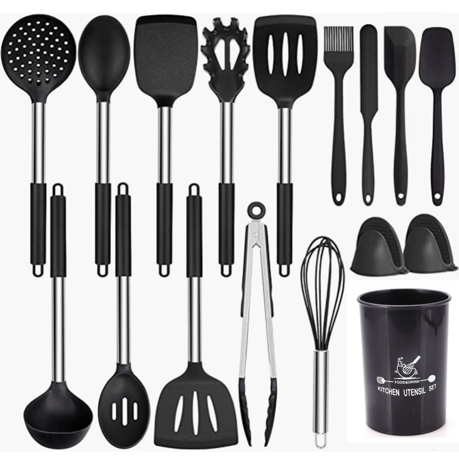 17pc Non Stick Silicone Cooking Utensil Set with Stainless Steel Handles