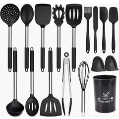 17pc Non Stick Silicone Cooking Utensil Set with Stainless Steel Handles