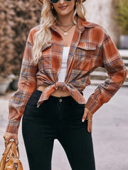  Plaid Print Long Sleeve Button Up Tunic Shirt