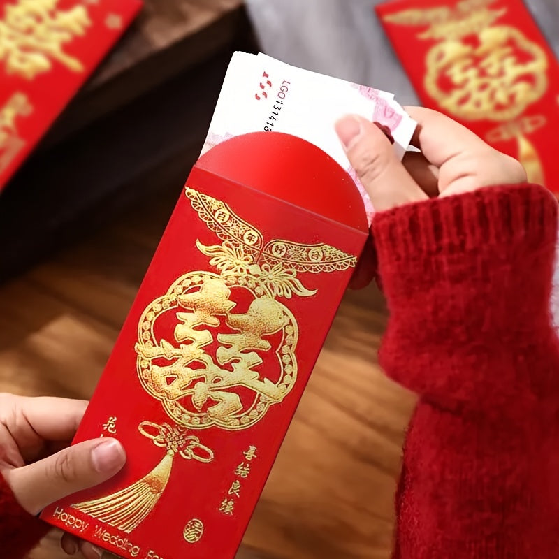 6pcs Hot Stamping Red Envelopes Wedding Gift Bags
