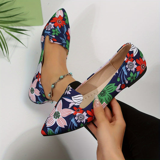 Floral Print Flat Shoes Pointed Toe Slip On Comfy Flats