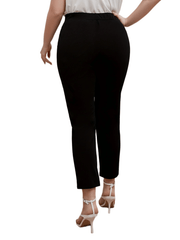  Solid Chain Decor Elastic High Rise Straight Leg Crop Trousers