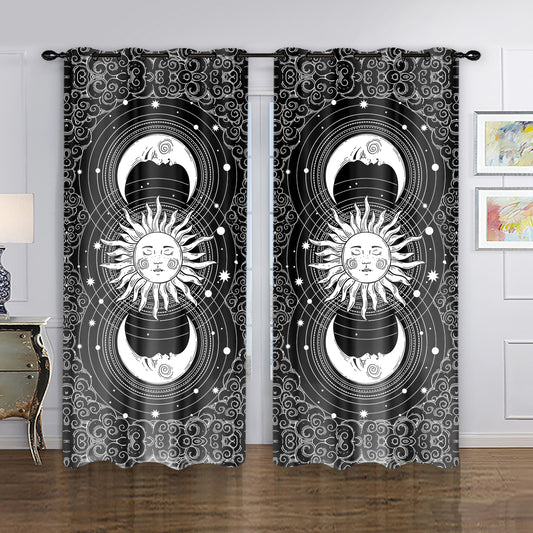 2pcs Sun Moon Print Curtain Window Curtain For Home Decoration