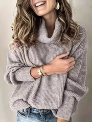  Solid Ribbed Turtle Neck Long Sleeve Sweater