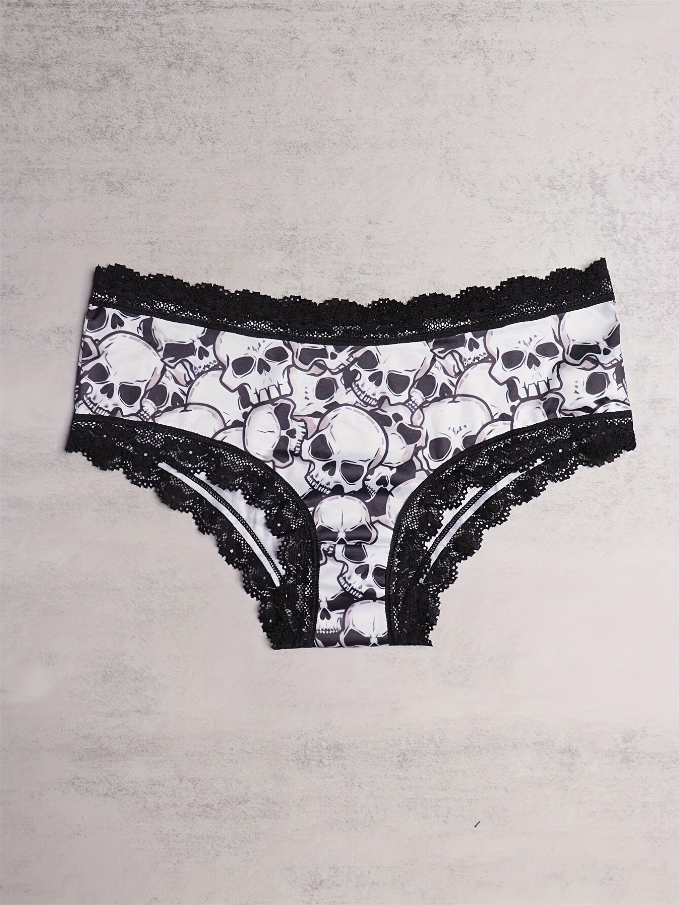3pcs Lace Hipster Panties Skull Print Intimates Women's Underwear