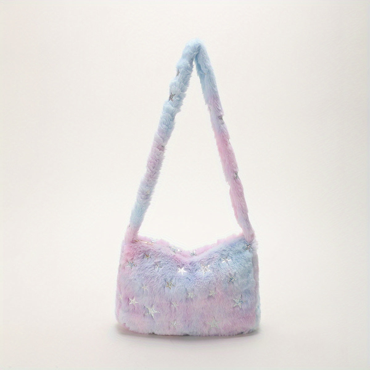 Star Pattern Shoulder Bag Plush Multicolor Square Bag Zipper Closure