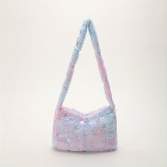 Star Pattern Shoulder Bag Plush Multicolor Square Bag Zipper Closure