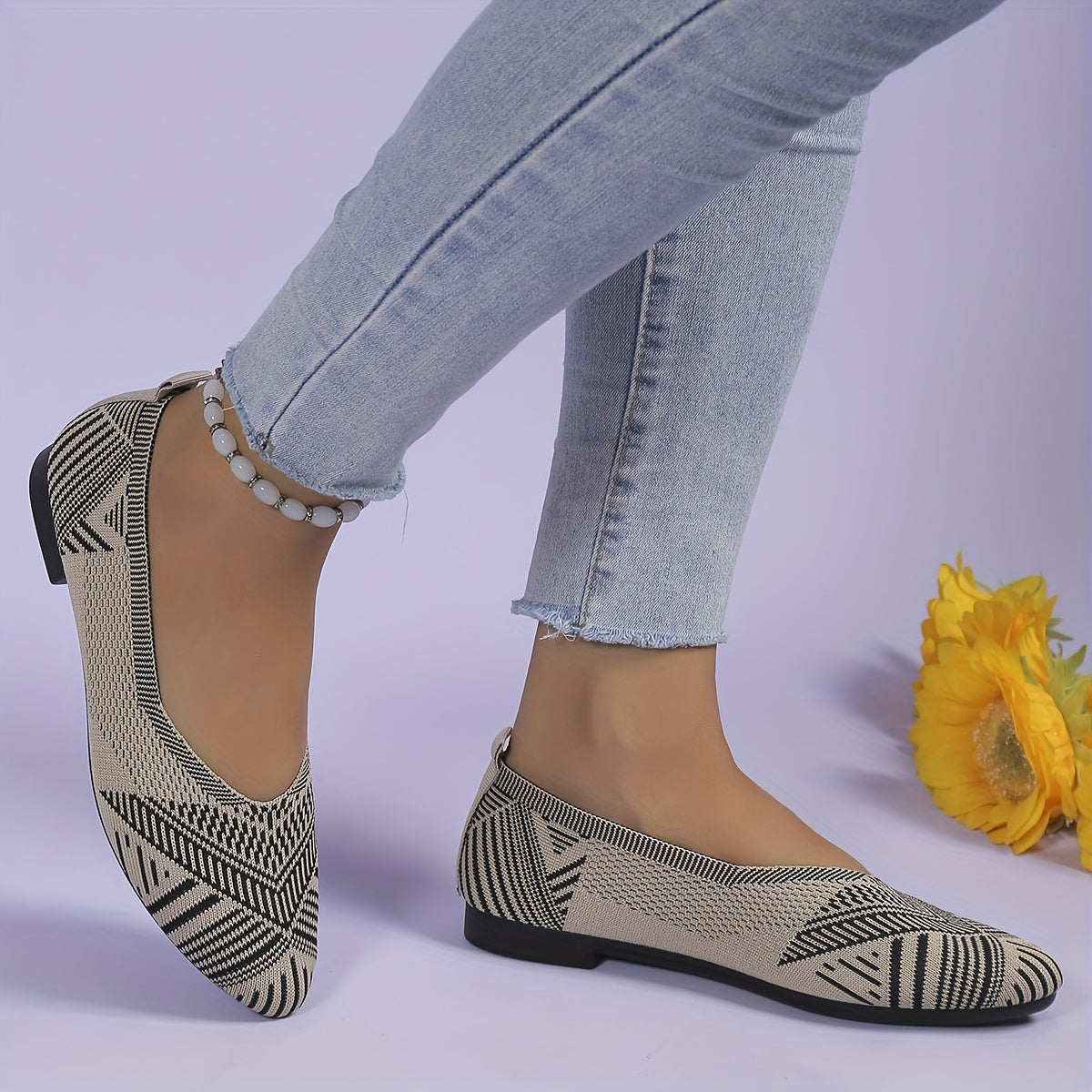 Women's Knit Slip On Comfort Flats Soft Sole Casual Walking Shoes