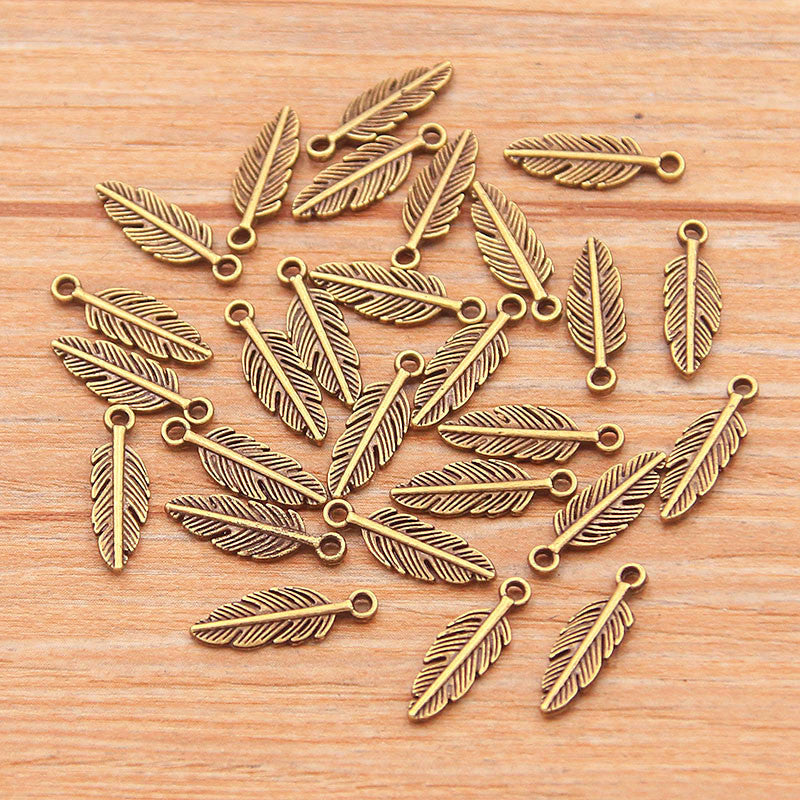 30pcs Feather Charm Pendant for DIY Key Chain Sweater Bracelet Necklace