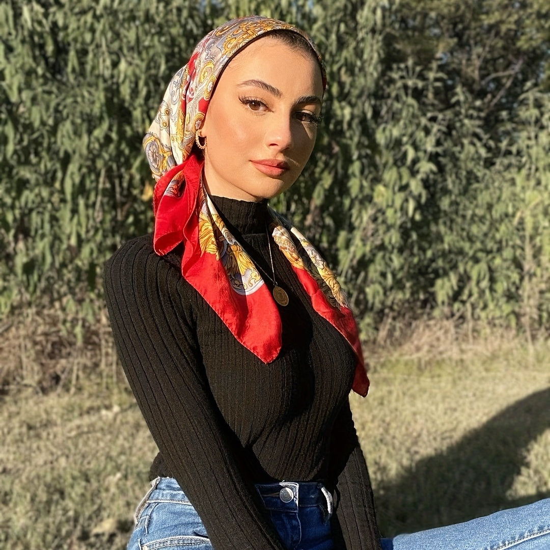 Paisley Print Square Scarf Satin Bandana Silk Hijab Women Head Wraps