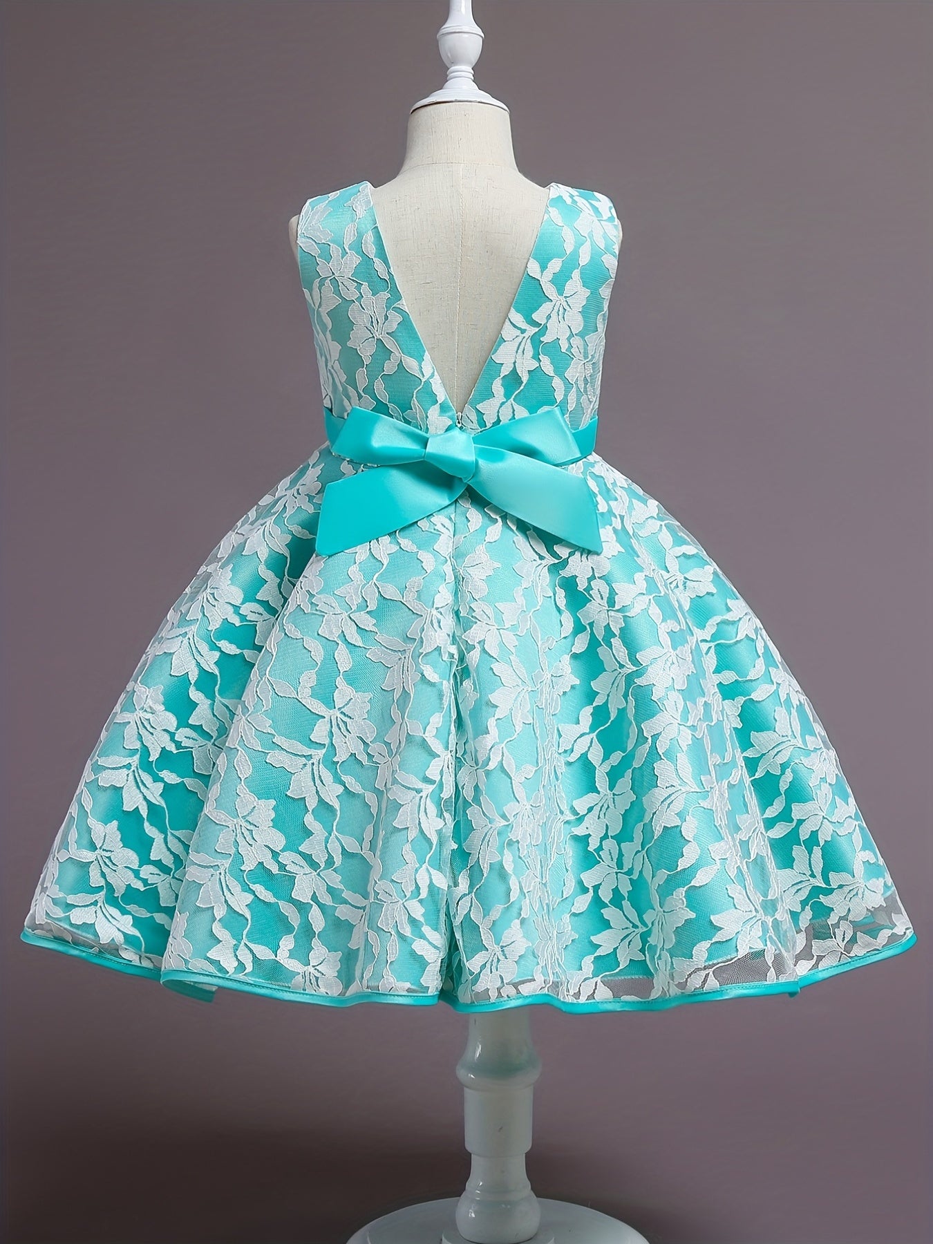 Girls Lace Floral Sleeveless Formal Dress For Kids