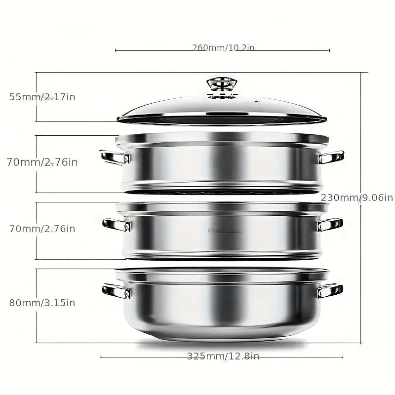 3pcs Stainless Steel Steamer Pot Set for Healthy Steamed Food