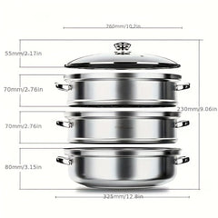 3pcs Stainless Steel Steamer Pot Set for Healthy Steamed Food