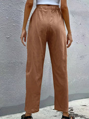  Solid Drawstring Tapered Leg Pants With Pockets