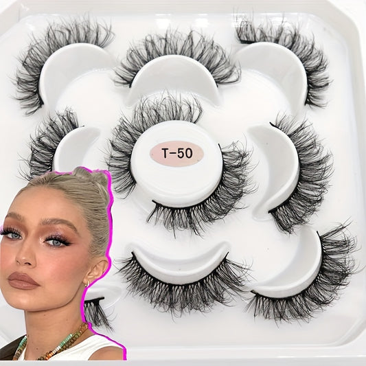 5 Pairs Fluffy Natural False Eyelashes Messy Faux Mink Extensions