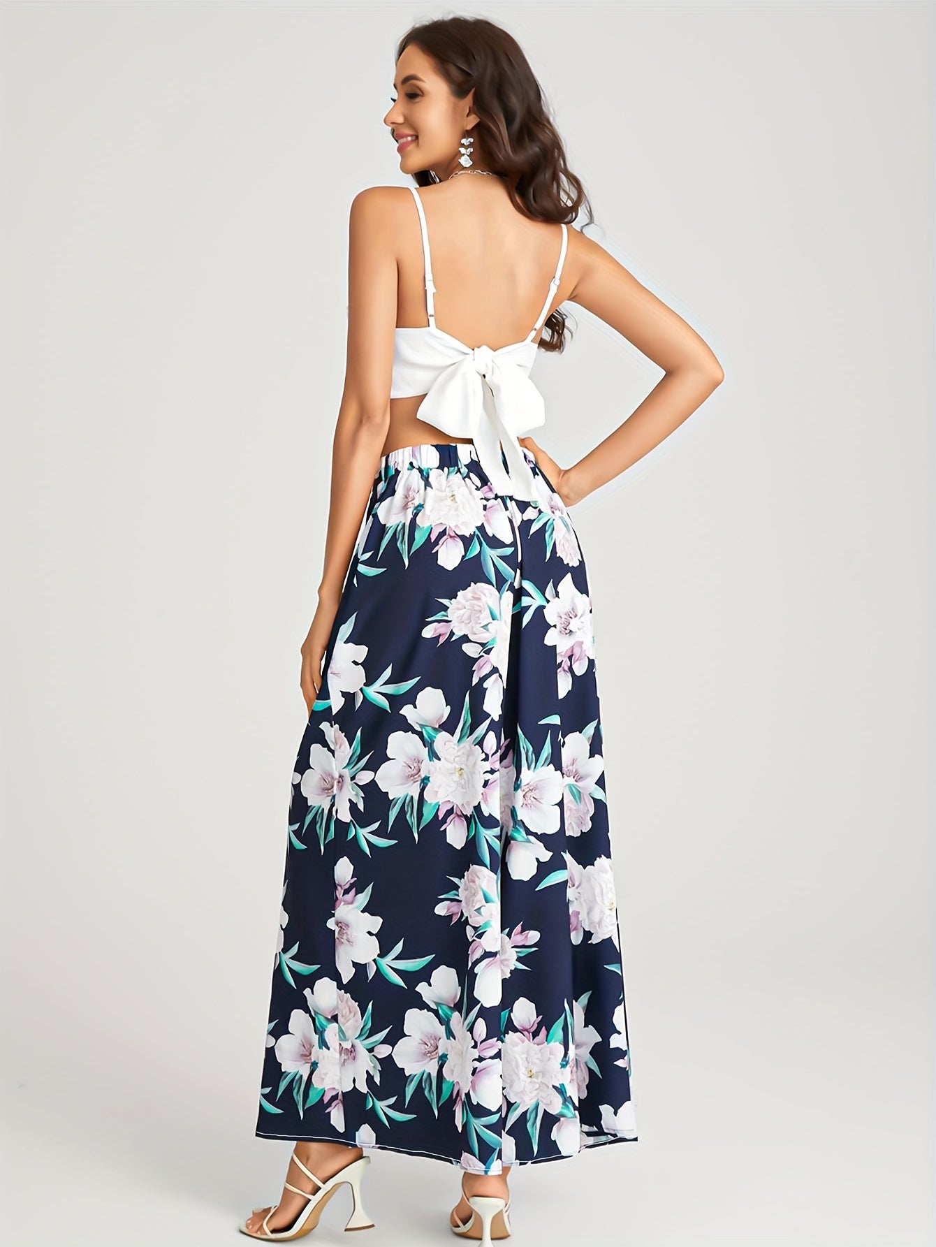  Floral Print High Rise Wide Leg Trousers