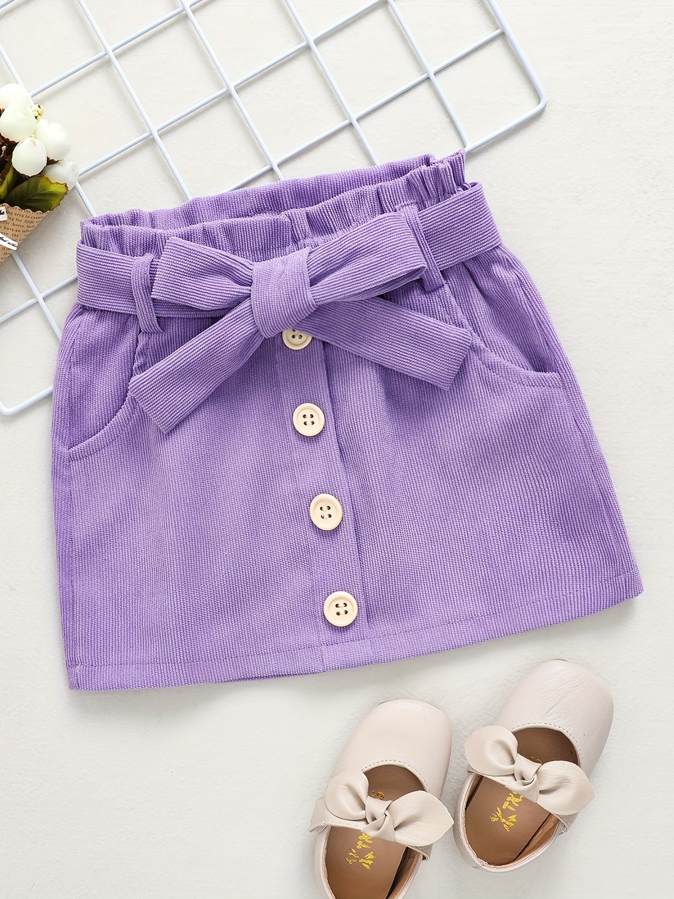 Girls Casual A-line Corduroy Short Skirt with Belt