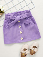 Girls Casual A-line Corduroy Short Skirt with Belt